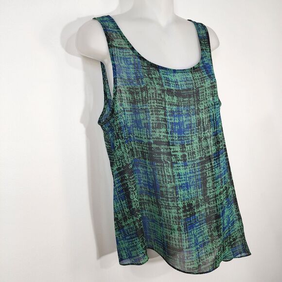 CABI Women's Top Medium Green Painted Plaid Paradox Layered Blouse Style 3770 - Picture 9 of 13